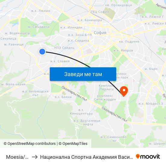 Moesia/Nbu to Национална Спортна Академия Васил Левски map
