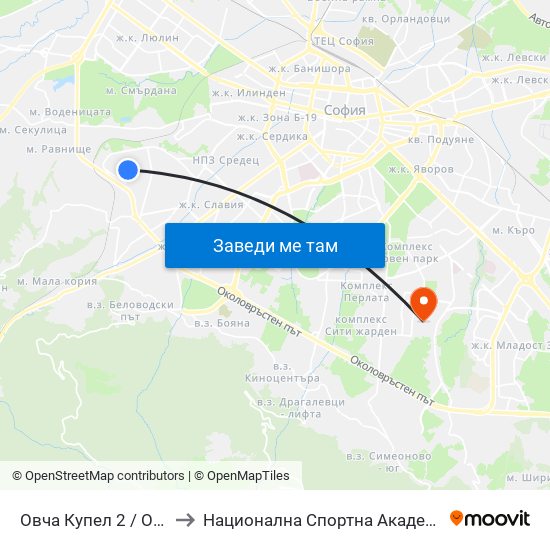 Овча Купел 2 / Ovcha Kupel 2 to Национална Спортна Академия Васил Левски map