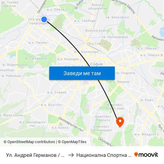 Ул. Андрей Германов / Andrey Germanov St. (2566) to Национална Спортна Академия Васил Левски map