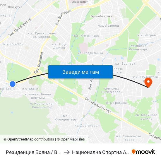 Резиденция Бояна / Boyana Residence (6633) to Национална Спортна Академия Васил Левски map