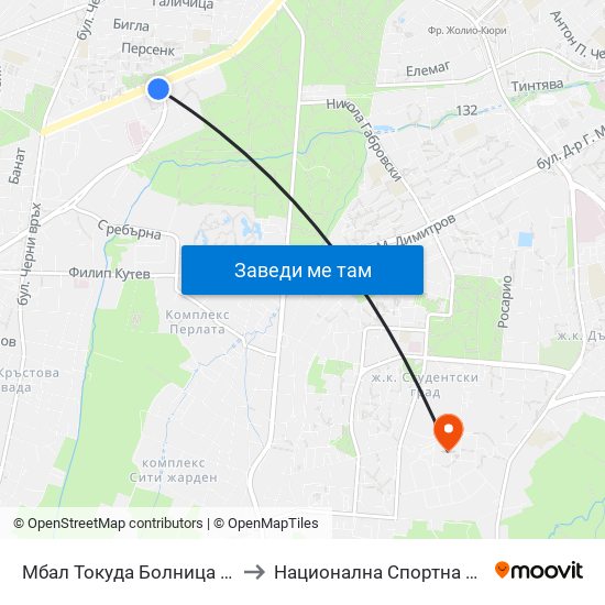 Мбал Токуда Болница / Tokuda Hospital (2777) to Национална Спортна Академия Васил Левски map