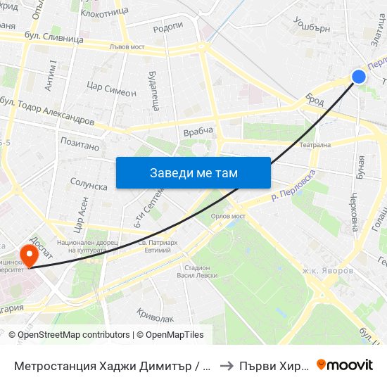 Метростанция Хаджи Димитър / Hadzhi Dimitar Metro Station (0303) to Първи Хирургичен Блок map