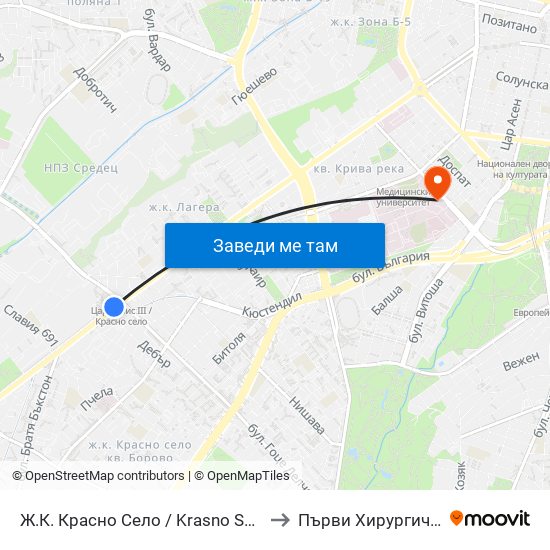 Ж.К. Красно Село / Krasno Selo Qr. (0638) to Първи Хирургичен Блок map