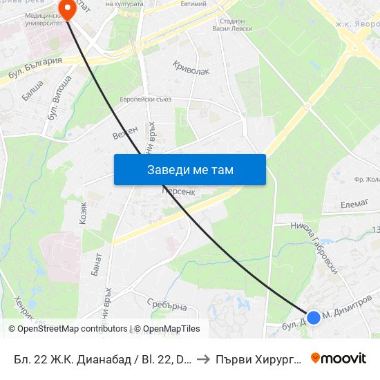 Бл. 22 Ж.К. Дианабад / Bl. 22, Dianabad Qr. (0124) to Първи Хирургичен Блок map