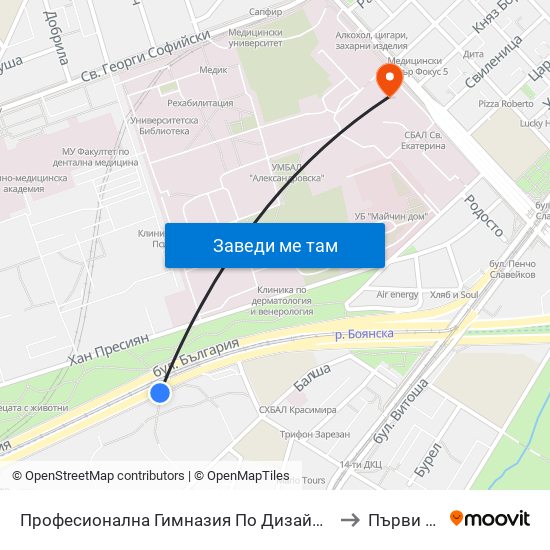 Професионална Гимназия По Дизайн Елисавета Вазова / Elisaveta Vazova High School Of Design (1736) to Първи Хирургичен Блок map