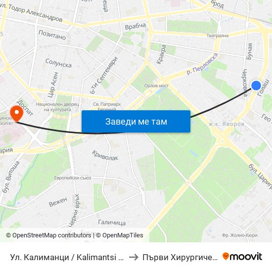Ул. Калиманци / Kalimantsi St. (1975) to Първи Хирургичен Блок map