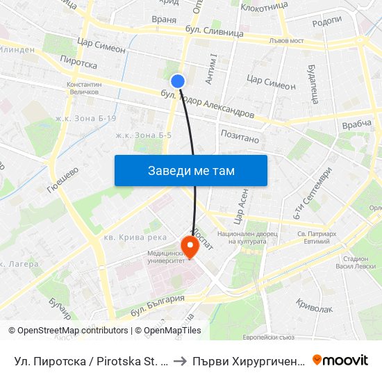 Ул. Пиротска / Pirotska St. (2111) to Първи Хирургичен Блок map