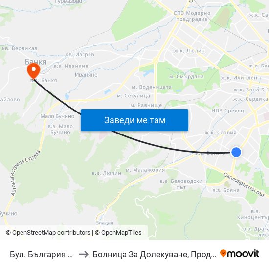 Бул. България / Bulgaria Blvd. (6564) to Болница За Долекуване, Продължително Лечение И Рехабилитация map