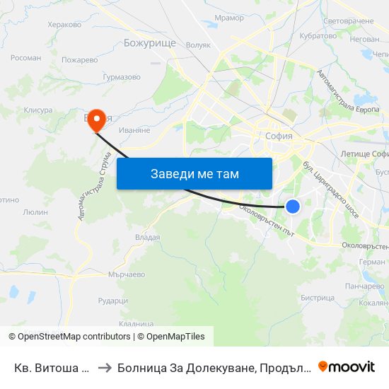 Кв. Витоша / Vitosha (0821) to Болница За Долекуване, Продължително Лечение И Рехабилитация map