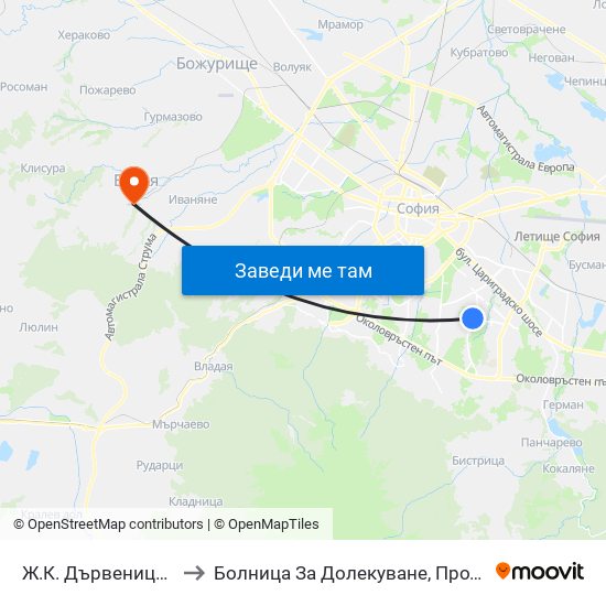 Ж.К. Дървеница / Darvenitsa Qr. (0801) to Болница За Долекуване, Продължително Лечение И Рехабилитация map