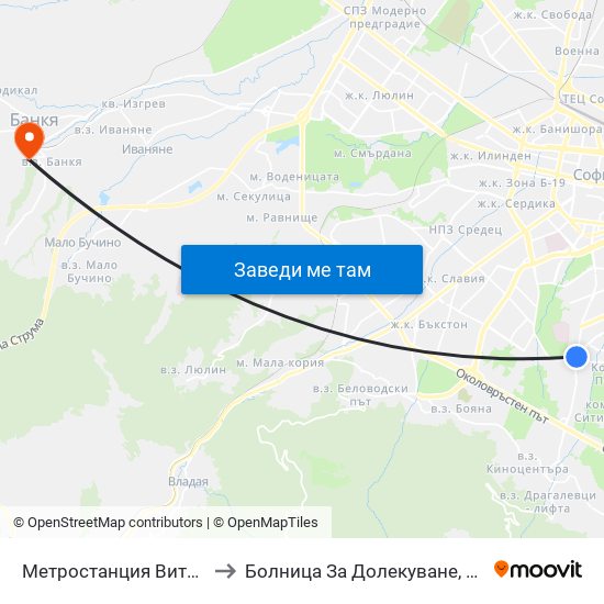 Метростанция Витоша / Vitosha Metro Station (2756) to Болница За Долекуване, Продължително Лечение И Рехабилитация map