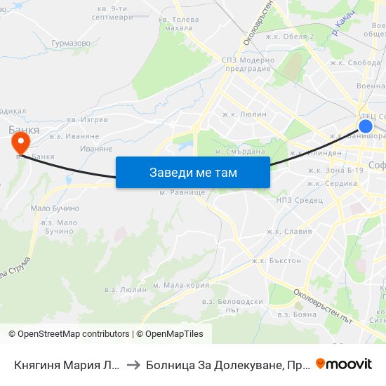 Княгиня Мария Луиза / Knyaginya Maria Luiza to Болница За Долекуване, Продължително Лечение И Рехабилитация map