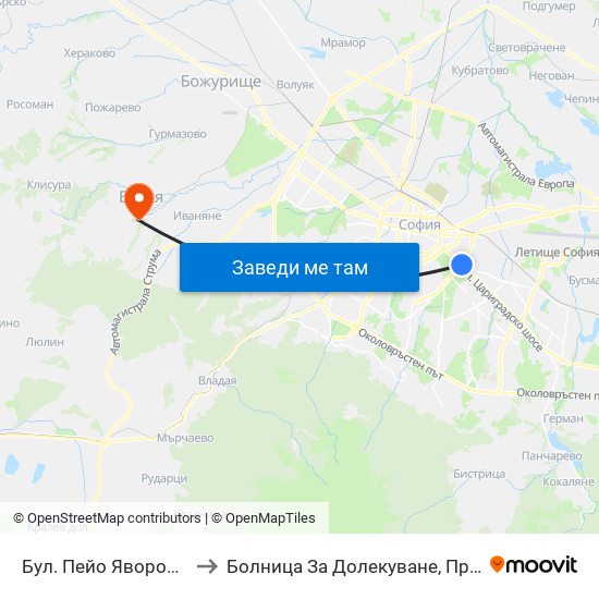 Бул. Пейо Яворов / Peyo Yavorov Blvd. (0073) to Болница За Долекуване, Продължително Лечение И Рехабилитация map
