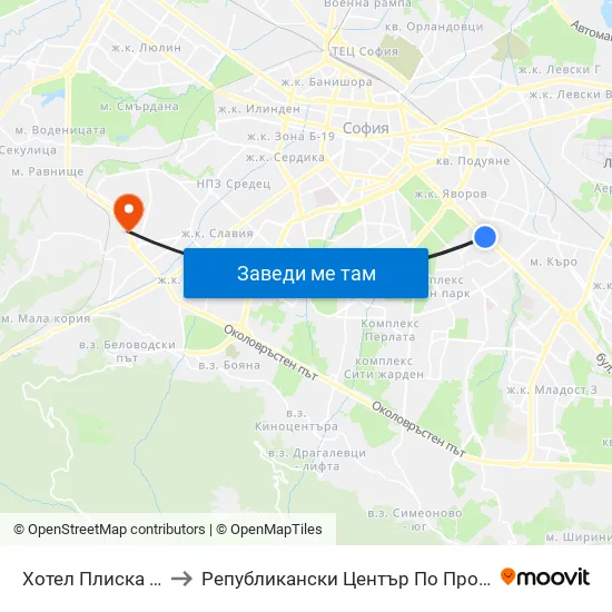 Хотел Плиска / Pliska Hotel (2326) to Републикански Център По Протезиране И Възстановителна Хирургия map
