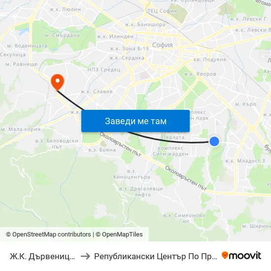 Ж.К. Дървеница / Darvenitsa Qr. (1015) to Републикански Център По Протезиране И Възстановителна Хирургия map
