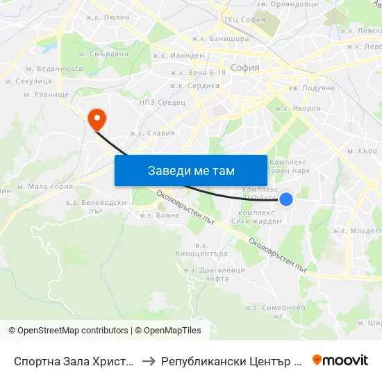 Спортна Зала Христо Ботев / Hristo Botev Sports Hall (1611) to Републикански Център По Протезиране И Възстановителна Хирургия map