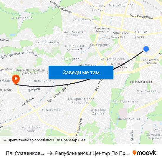Пл. Славейков / Slaveykov Sq. (1908) to Републикански Център По Протезиране И Възстановителна Хирургия map