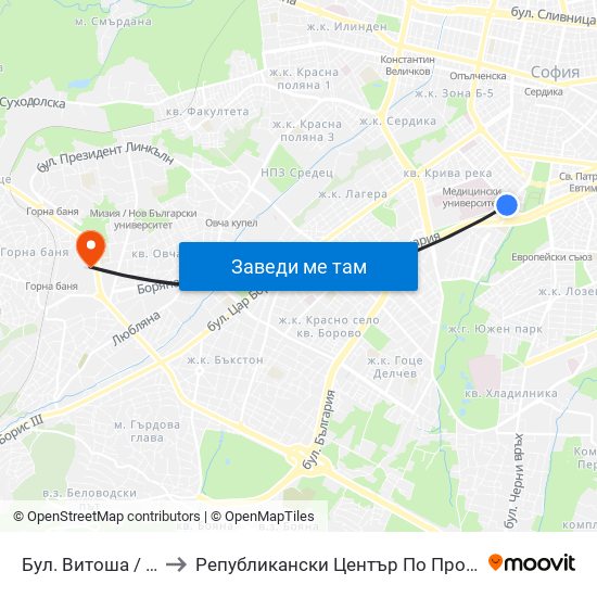 Бул. Витоша / Vitosha Blvd. (0302) to Републикански Център По Протезиране И Възстановителна Хирургия map