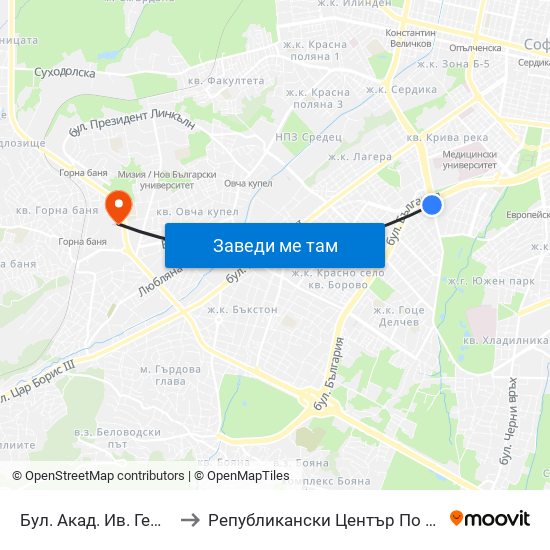 Ⓜ️ Бул. Акад. Ив. Гешов / Ivan Geshov Blvd. (0270) to Републикански Център По Протезиране И Възстановителна Хирургия map