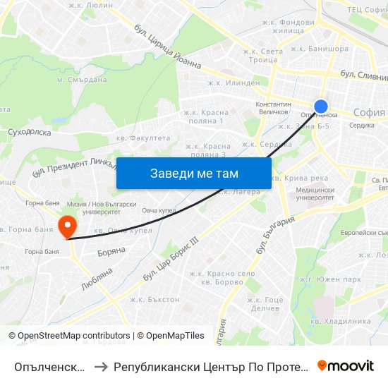 Опълченска / Opalchenska to Републикански Център По Протезиране И Възстановителна Хирургия map