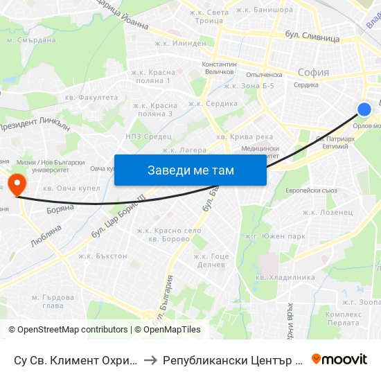 Су Св. Климент Охридски / Sofia University St. Kliment Ohridski to Републикански Център По Протезиране И Възстановителна Хирургия map
