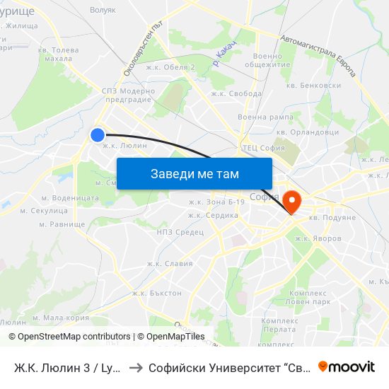 Ж.К. Люлин 3 / Lyulin 3 Qr. (0651) to Софийски Университет “Св. Климент Охридски"" map
