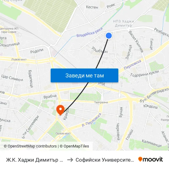 Ж.К. Хаджи Димитър / Hadzhi Dimitar Sq. (0692) to Софийски Университет “Св. Климент Охридски"" map