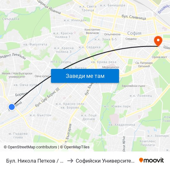 Бул. Никола Петков / Nikola Petkov Blvd. (0345) to Софийски Университет “Св. Климент Охридски"" map