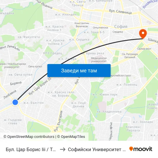 Бул. Цар Борис Ііі / Tsar Boris Ііі Blvd. (0390) to Софийски Университет “Св. Климент Охридски"" map