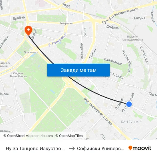Ну За Танцово Изкуство / National School Of Dance Art (0719) to Софийски Университет “Св. Климент Охридски"" map