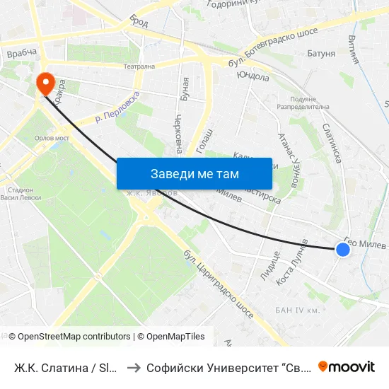 Ж.К. Слатина / Slatina Qr. (0687) to Софийски Университет “Св. Климент Охридски"" map