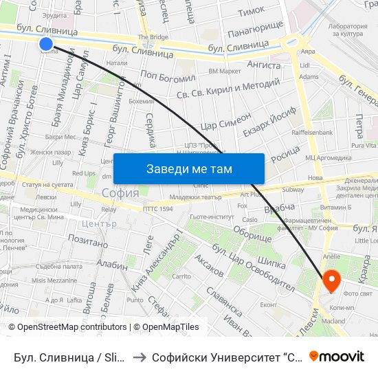 Бул. Сливница / Slivnitsa Blvd. (0376) to Софийски Университет “Св. Климент Охридски"" map