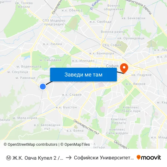 Ⓜ️ Ж.К. Овча Купел 2 / Ovcha Kupel 2 Qr. (0682) to Софийски Университет “Св. Климент Охридски"" map