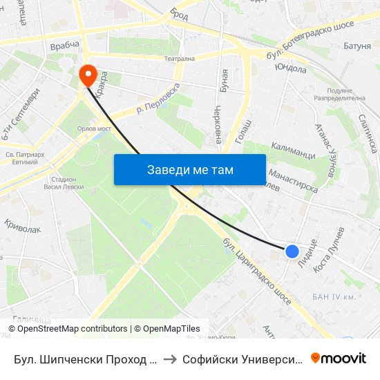 Бул. Шипченски Проход / Shipchenski Prohod Blvd. (0403) to Софийски Университет “Св. Климент Охридски"" map