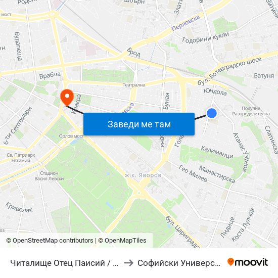 Читалище Отец Паисий / Otets Paisiy Community Centre (2367) to Софийски Университет “Св. Климент Охридски"" map