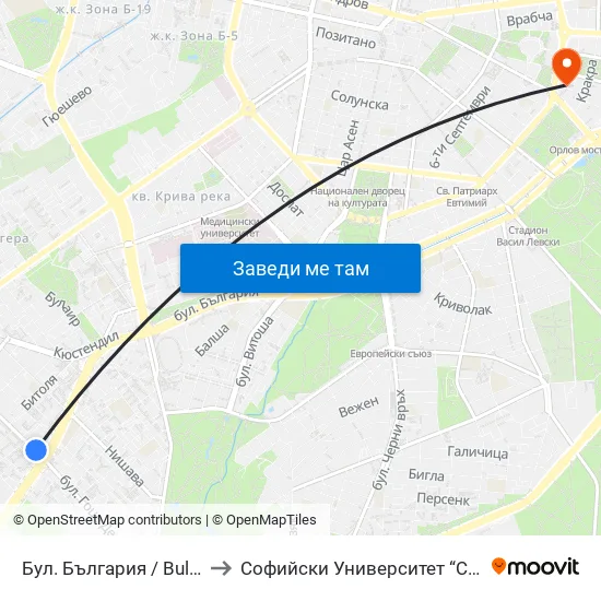 Бул. България / Bulgaria Blvd. (0290) to Софийски Университет “Св. Климент Охридски"" map