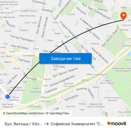 Бул. Витоша / Vitosha Blvd. (0302) to Софийски Университет “Св. Климент Охридски"" map