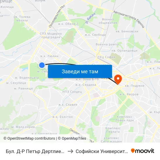 Бул. Д-Р Петър Дертлиев / Dr. Petar Dertliev Blvd. (2610) to Софийски Университет “Св. Климент Охридски"" map