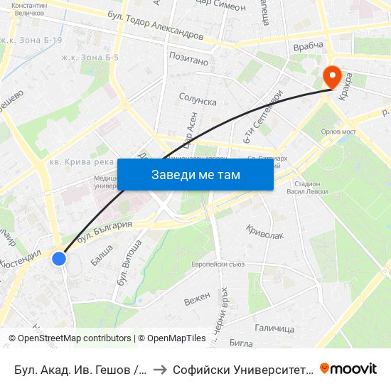 Бул. Акад. Ив. Гешов / Ivan Geshov Blvd. (0270) to Софийски Университет “Св. Климент Охридски"" map