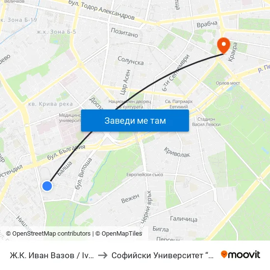 Ж.К. Иван Вазов / Ivan Vazov Qr. (0625) to Софийски Университет “Св. Климент Охридски"" map