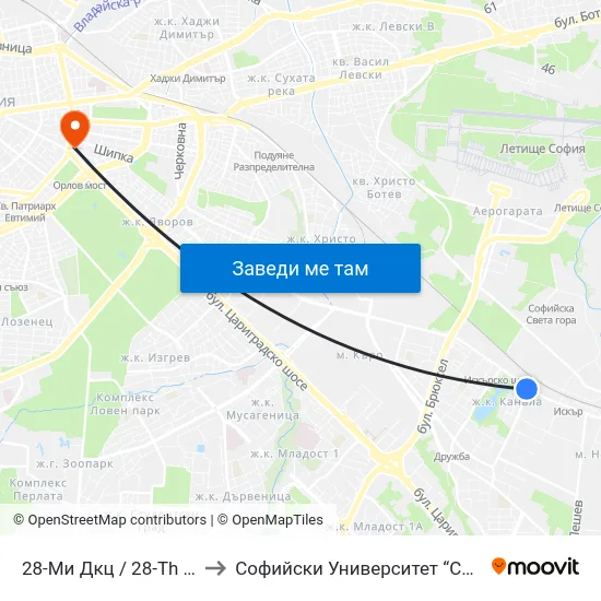 28-Ми Дкц / 28-Th Polyclinic (0027) to Софийски Университет “Св. Климент Охридски"" map