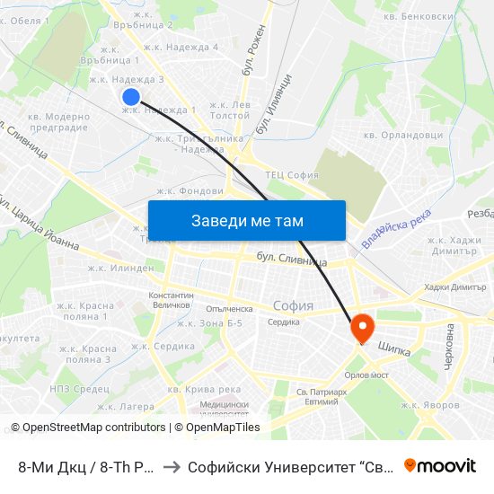 8-Ми Дкц / 8-Th Polyclinic (0043) to Софийски Университет “Св. Климент Охридски"" map