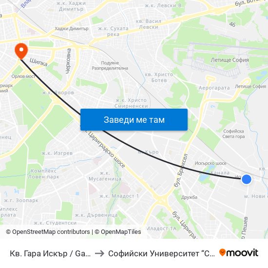 Кв. Гара Искър / Gara Iskar Qr. (0036) to Софийски Университет “Св. Климент Охридски"" map