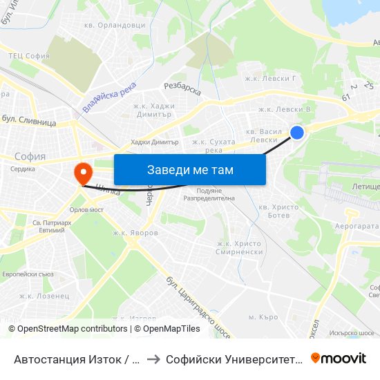 Автостанция Изток / Iztok Bus Station (2021) to Софийски Университет “Св. Климент Охридски"" map