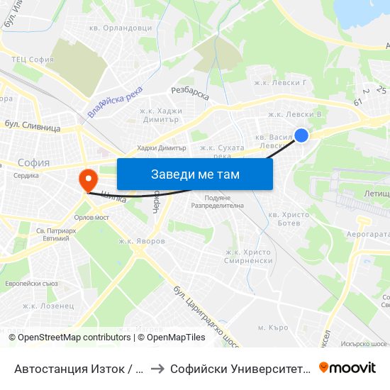 Автостанция Изток / Iztok Bus Station (0056) to Софийски Университет “Св. Климент Охридски"" map