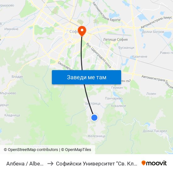 Албена / Albena (0071) to Софийски Университет “Св. Климент Охридски"" map