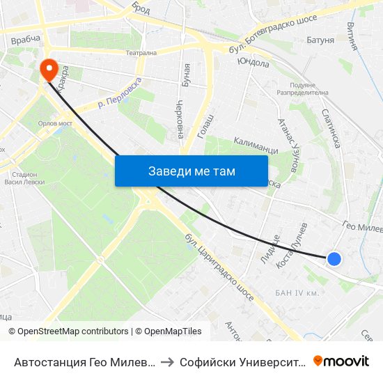 Автостанция Гео Милев / Geo Milev Bus Station (0053) to Софийски Университет “Св. Климент Охридски"" map