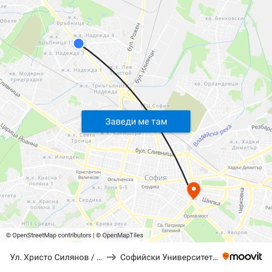 Ул. Христо Силянов / Hristo Silyanov St. (0331) to Софийски Университет “Св. Климент Охридски"" map