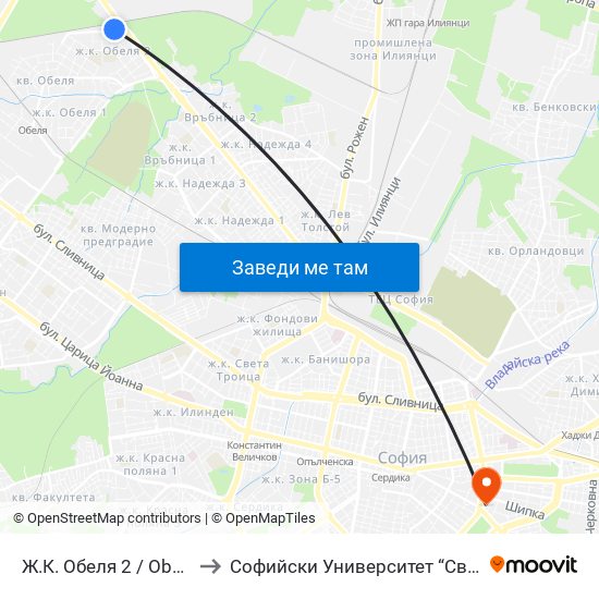 Ж.К. Обеля 2 / Obelya 2 Qr. (0679) to Софийски Университет “Св. Климент Охридски"" map