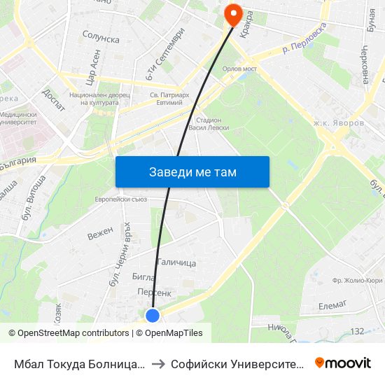 Мбал Токуда Болница / Tokuda Hospital (0205) to Софийски Университет “Св. Климент Охридски"" map